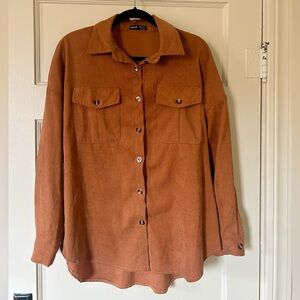 SHEIN Corduroy Collared Button Down Shirt Terracotta